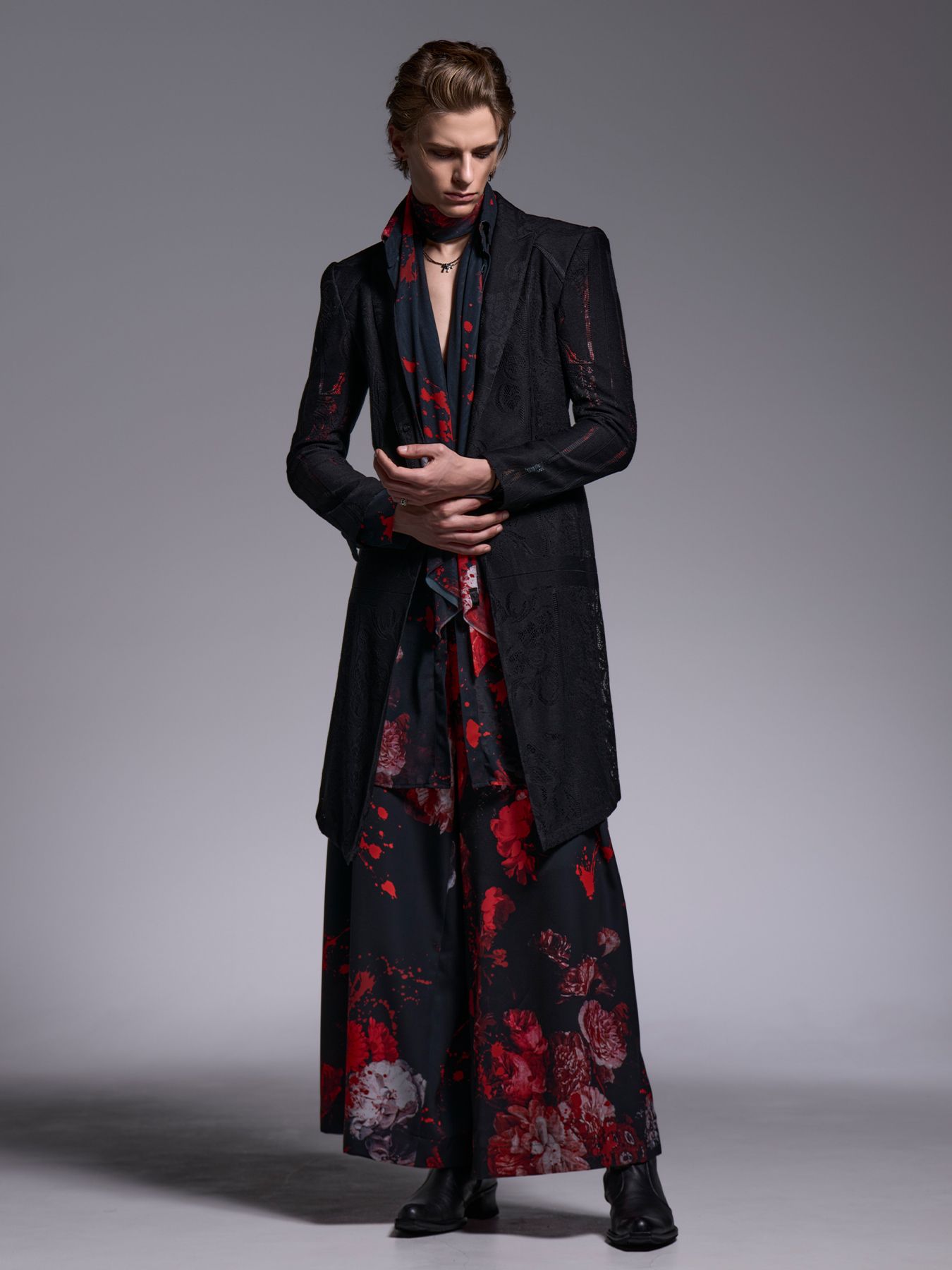 【予約品 】Wide Tuck Slacks / ワイドタックスラックス / ブラックフローラ
