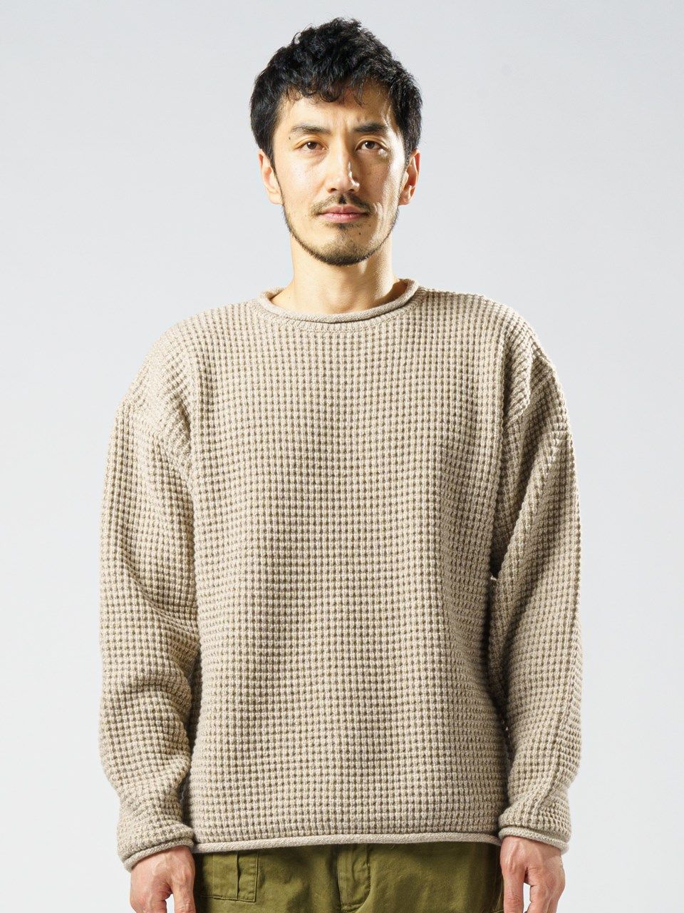 wjk - waffle roll crew knit / ロールネックニット / ベージュ 【wjk