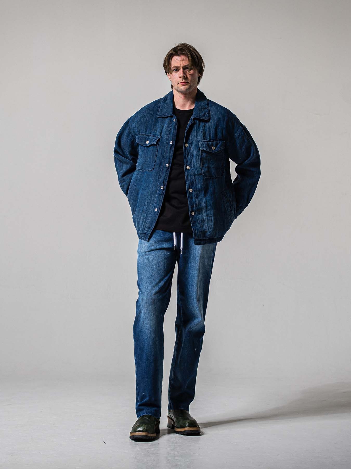 【予約品 11月16日(日) 締切】INDIGO LINE JACK SHIRTS / インディゴ リネン CPOジャケット / ダークインディゴ