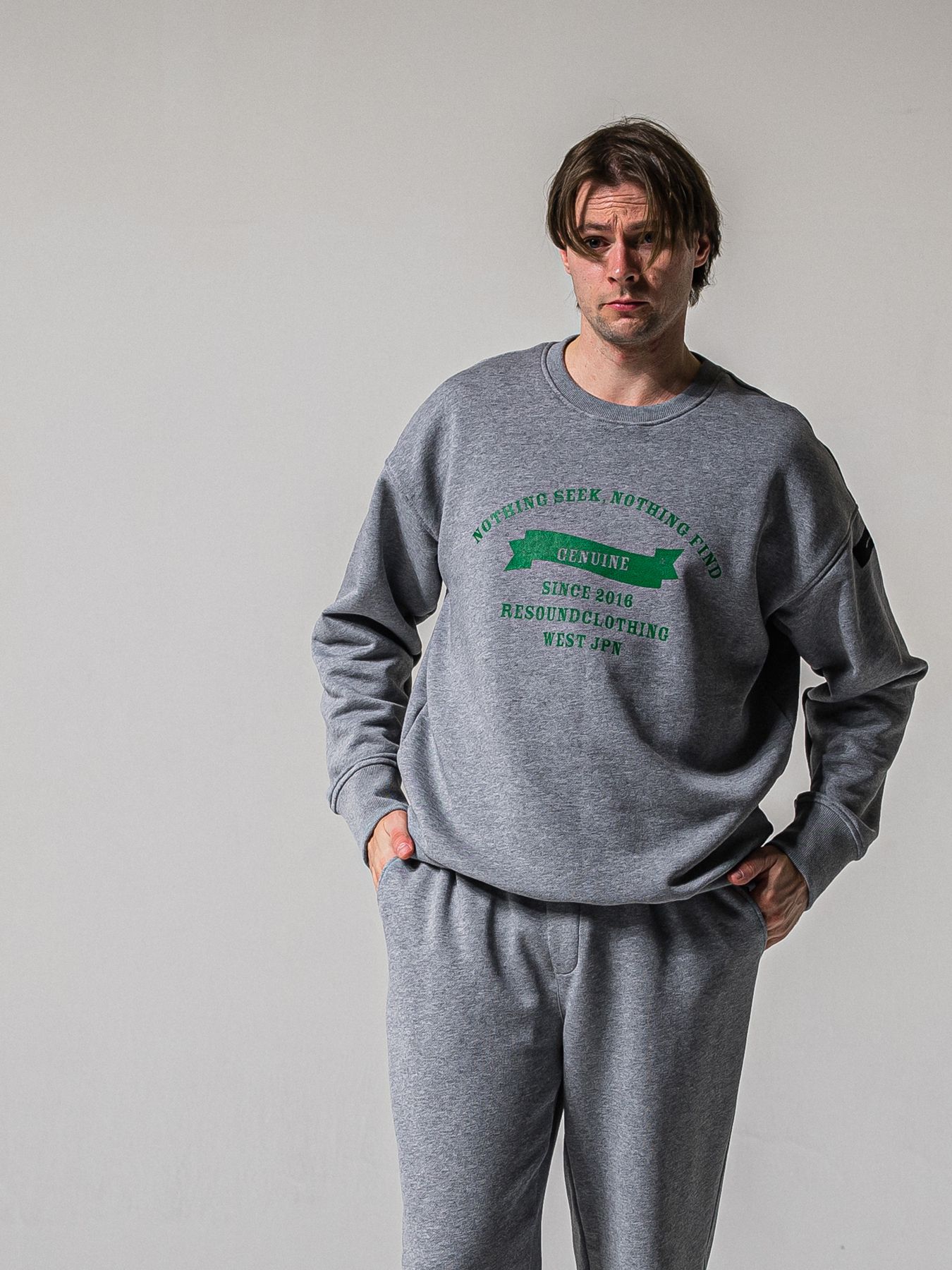 【予約品 11月16日(日) 締切】HF URAKE COLLEGE DROP TRAINER / 裏毛 カレッジロゴルーズ トレーナー / グレー