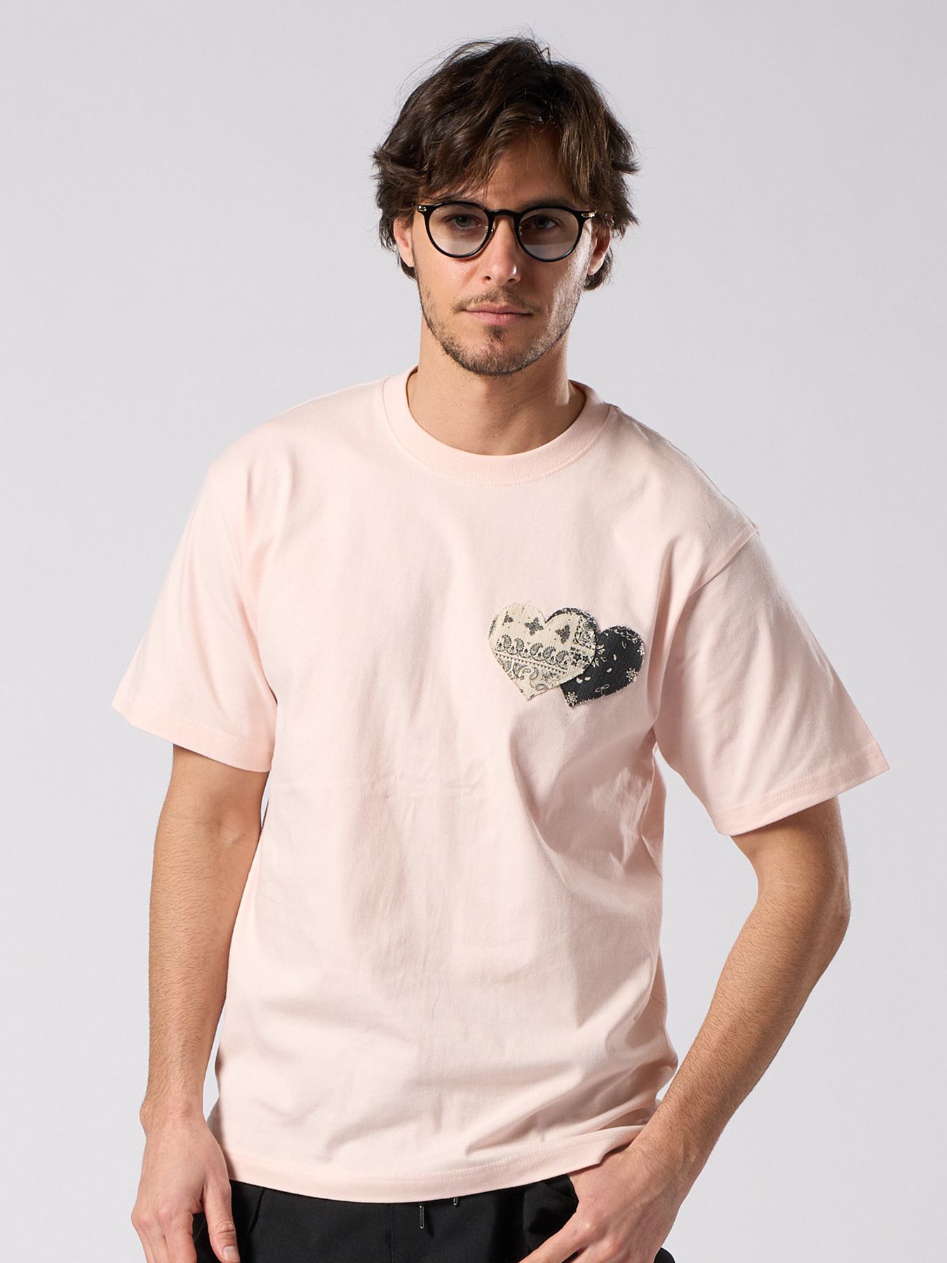 【予約品 1月25日(日) 締切】graphic-T collection：bandana panel heart T / バンダナパネル ハート Tシャツ / ピンク