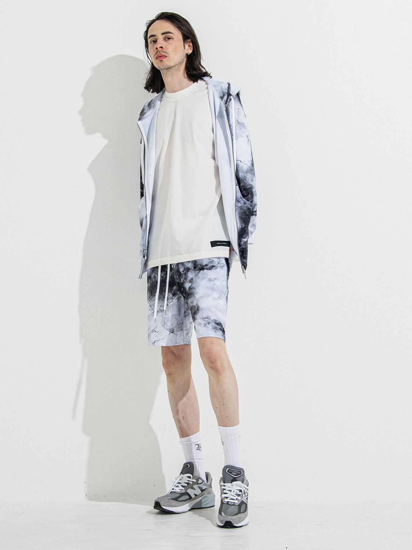 【予約品】RASH OVER ZIPUP HOODIE / ラッシュガード オーバーサイズジップアップパーカー / マーブルホワイト