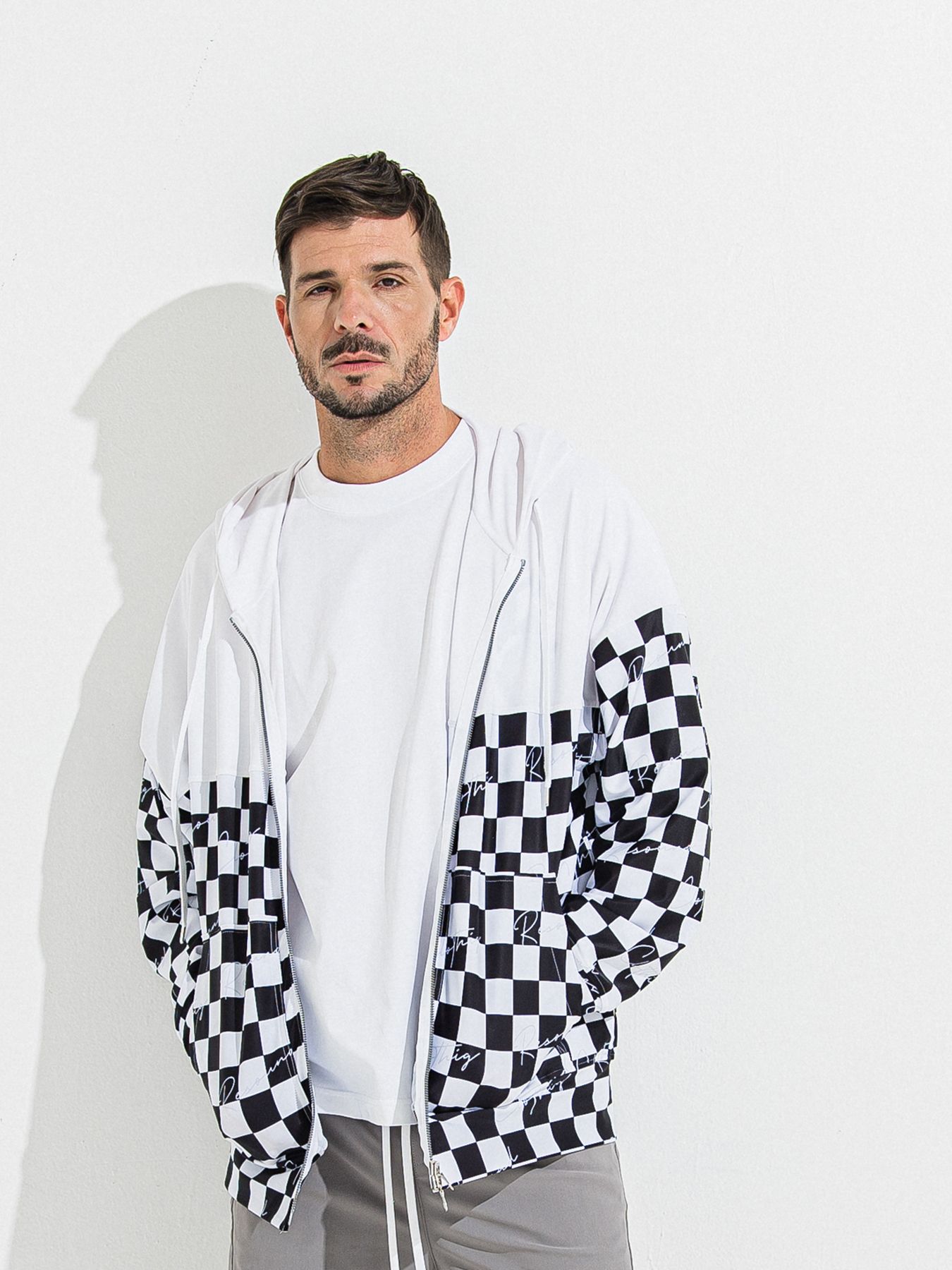 【予約品 】RASH OVER ZIPUP HOODIE / ラッシュガード オーバーサイズジップアップパーカー / チェッカーフラッグ