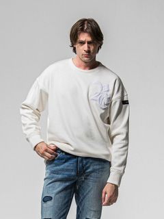 【予約品 8月31日(日) 締切】RC CHENILLE VELOURS FLEECE DROP TRAINER / RCサガラ刺繍ワッペン ベロアフリース ドロップショルダートレーナー / ホワイト