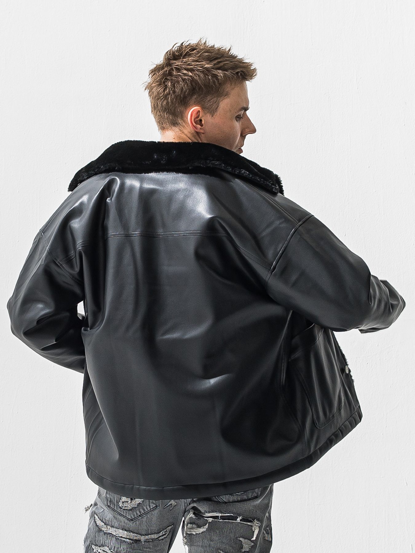 【予約品 9月6日(日) 締切】LEATHER FUR COVERALL / レザー ファー カバーオール / ブラック