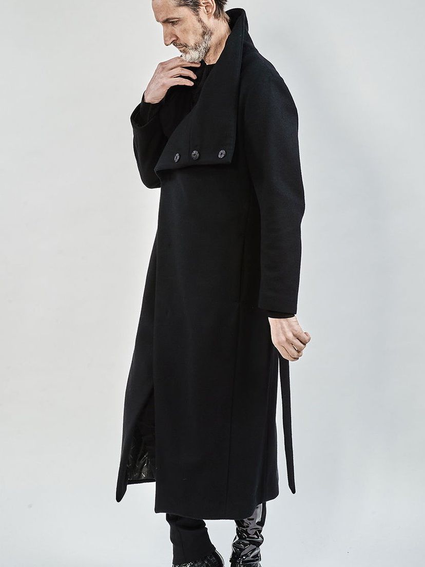 Beaver Wool High collar Wrap Maxi Coat / ブラック 【ys Yuji SUGENO】