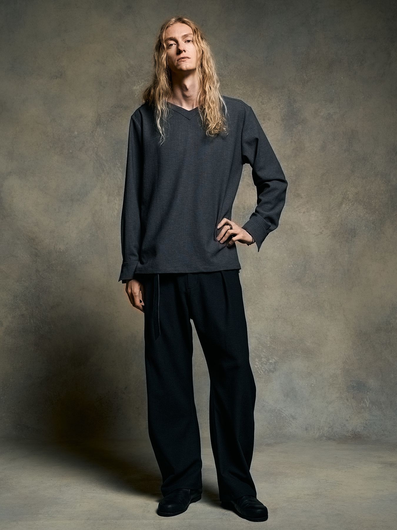 【予約品 9月23日(火) 締切】boat V-neck pullover shirt / ボートVネック プルオーバーシャツ / チャコール