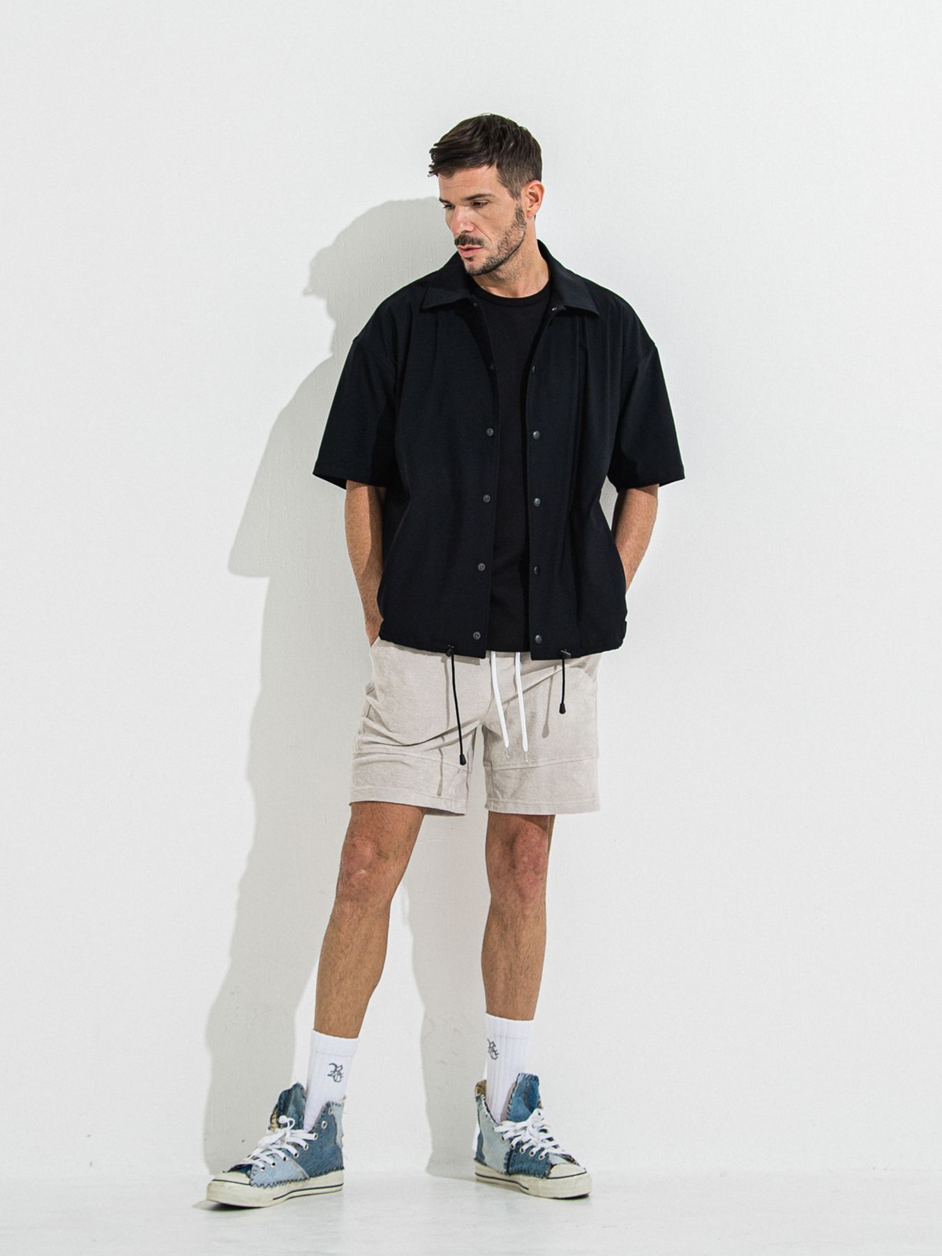 【予約品】NYLON HALF COACH JACKET / ナイロンハーフコーチジャケット / ブラック