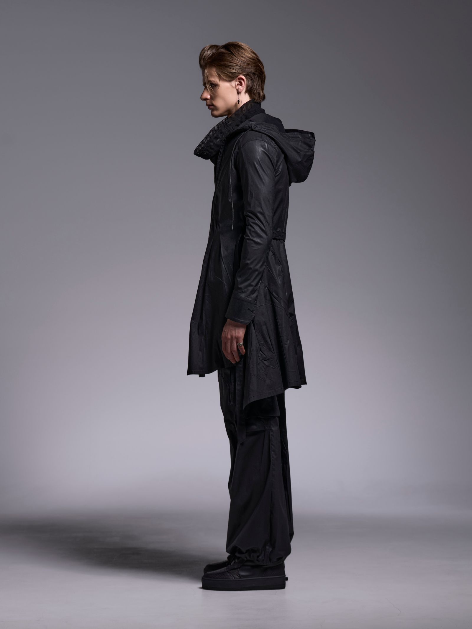 【予約品 1月4日(日) 締切】Flare Hoodie Coat / フレアフーディーコート / ブラックコーティング