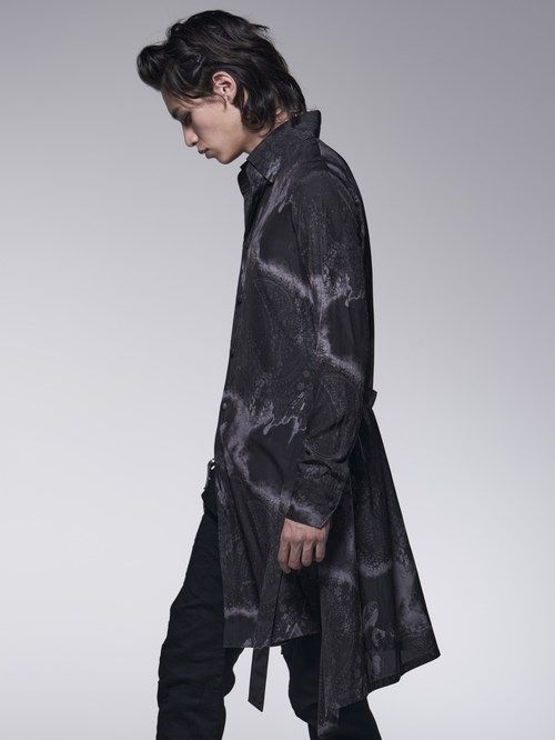 《予約品》 FlareLongShirt / フレアーロングシャツプリント / ブラック＆グレー 【kiryuyrik】 10月中旬以降入荷予定