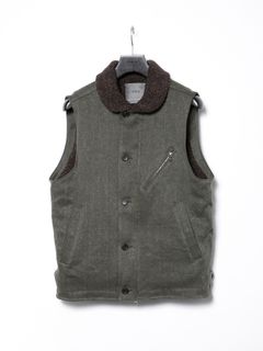 限定先着Sulfur Dyed Cotton Linen Washer Deck Vest / 硫化染め コットンリネン ワッシャー デッキ ベスト / カーキ