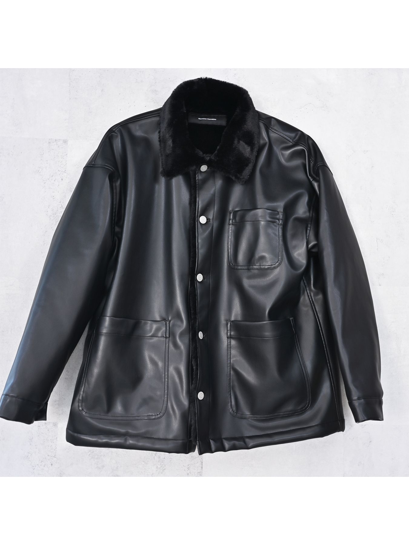 【予約品 9月6日(日) 締切】LEATHER FUR COVERALL / レザー ファー カバーオール / ブラック
