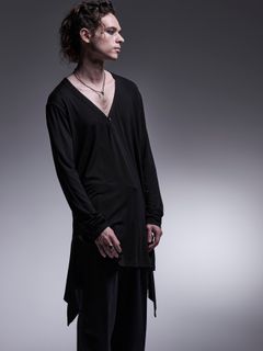 【予約品 7月13日(日) 締切】Henley Flare T-Shirt / ヘンリーネック フレアTシャツ / ブラック