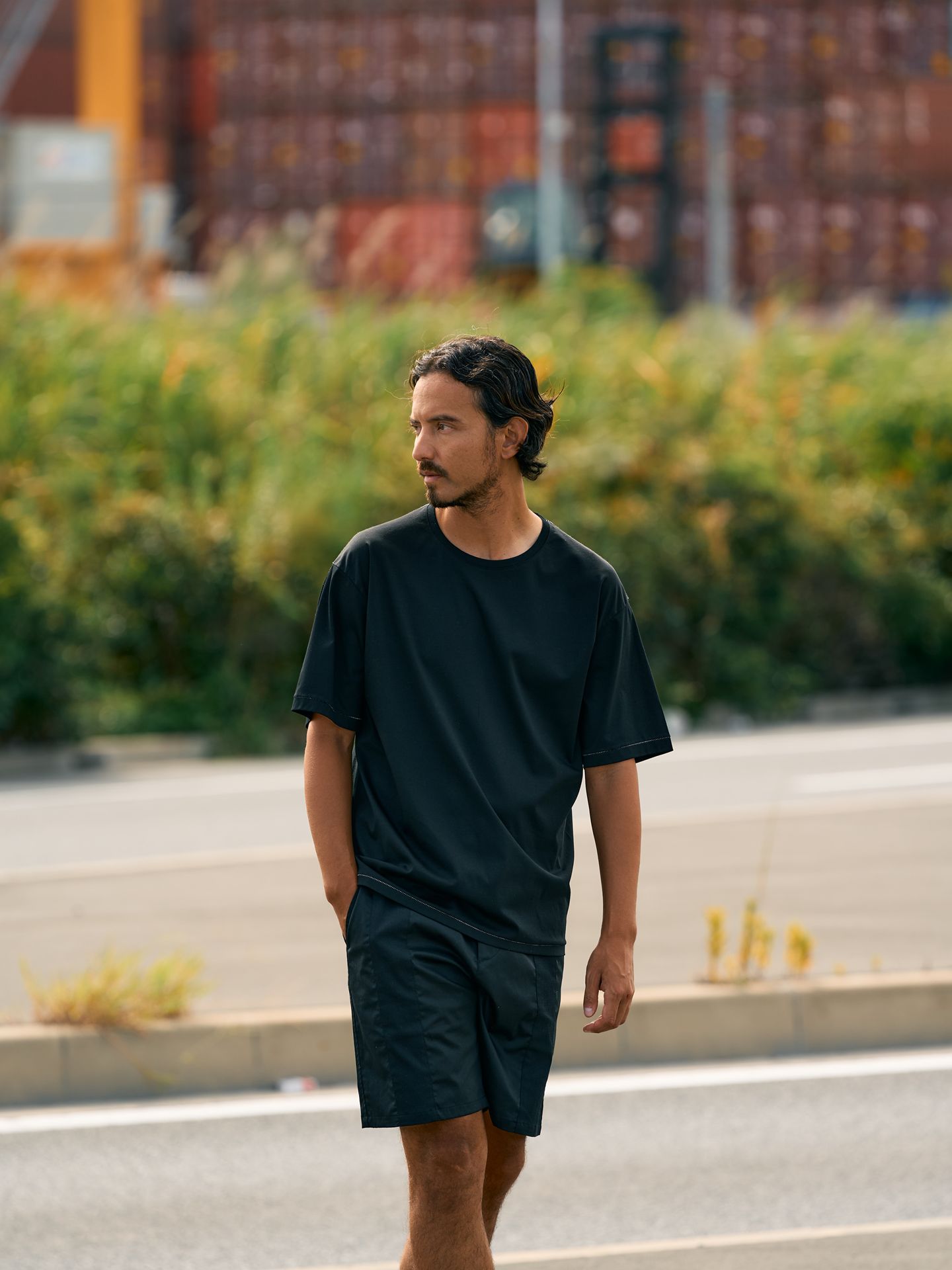 【予約品9月19日 10時締め】 silk touch ladder-st S/S  / Tシャツ / ブラック×ホワイト