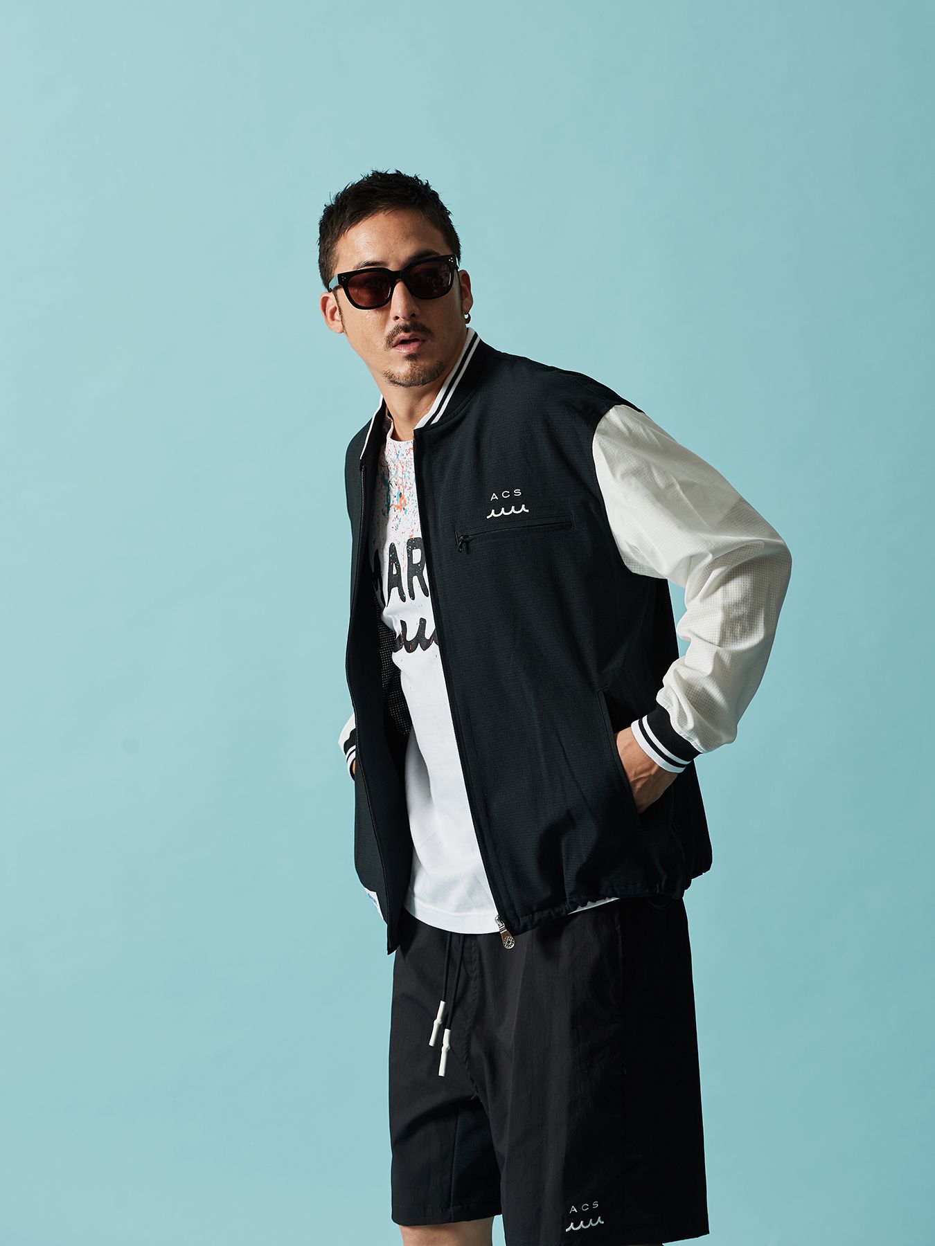 【予約品 10月9日(木) 締切】muta Dot Air(R) Ventilation Jacket / リブブルゾン / ブラック×ホワイト【Acanthus × muta MARINE】