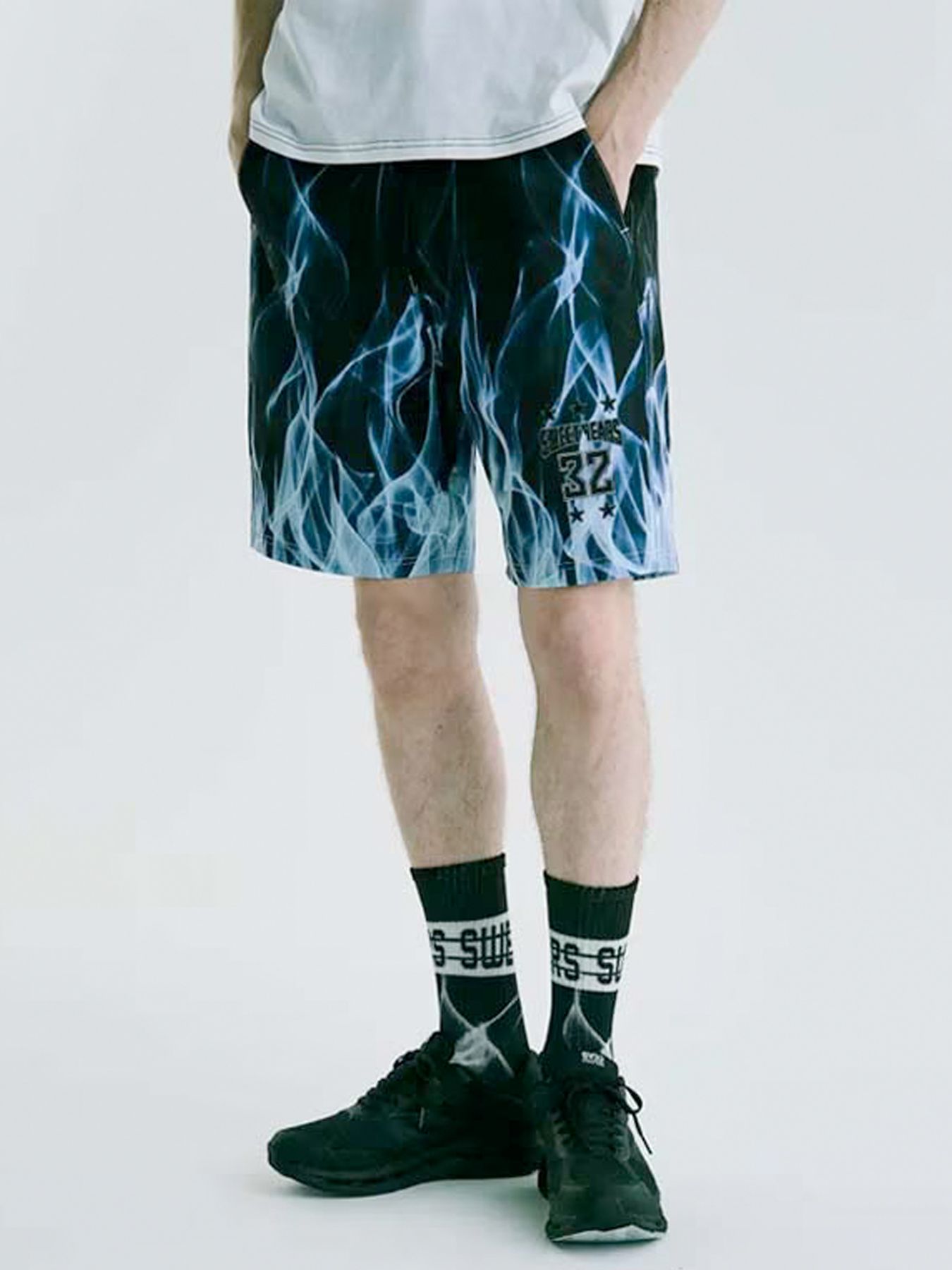 Wネームコラボ beauty:beast × SY32 SWEAT SHORT PANTS / ブラック×ホワイト【SY32 by SWEET YEARS】