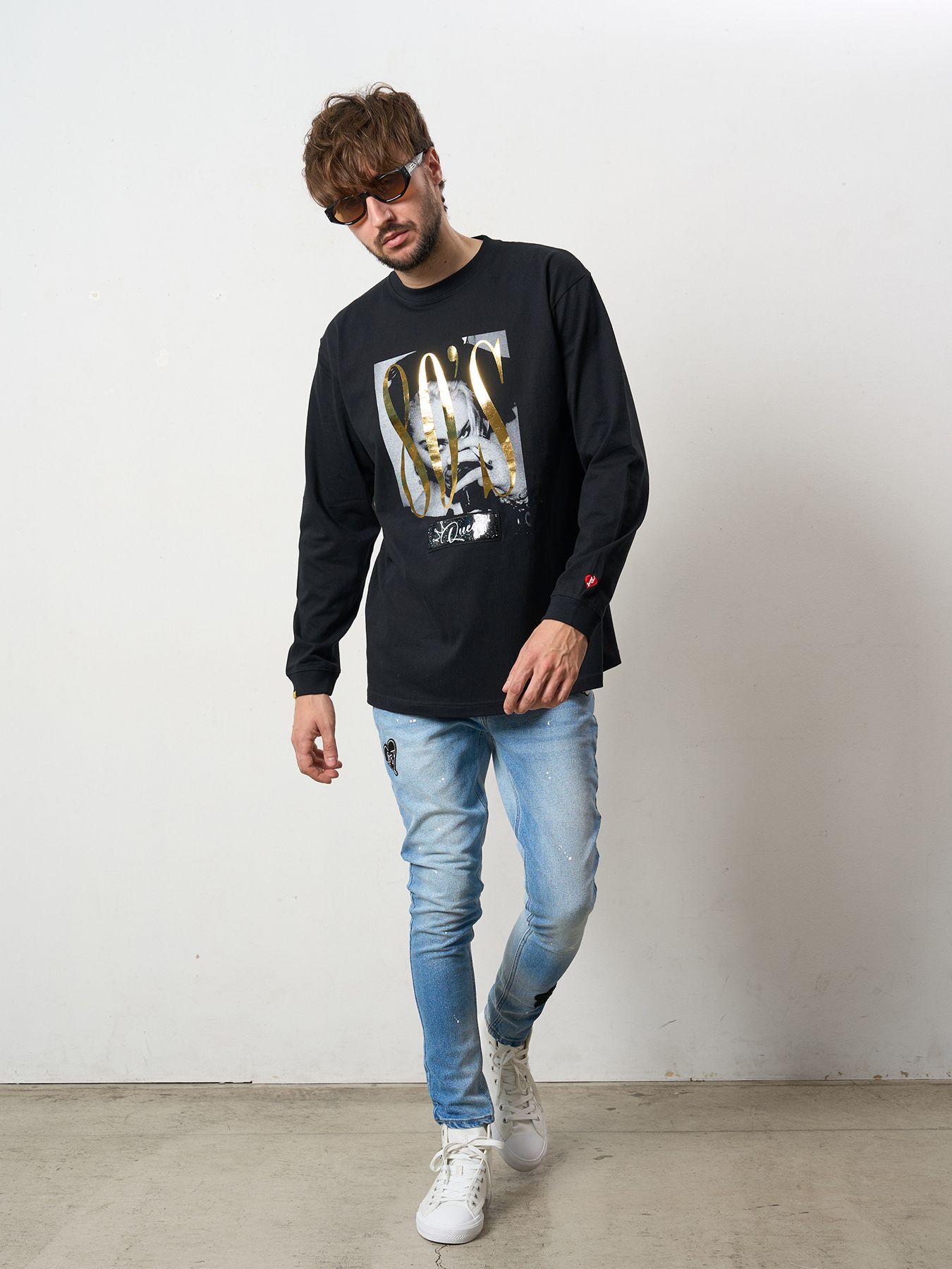 【予約品 5月8日(木) AM10時 締切】 5.6ozコットン天竺 80S QUEEN シークインLS Tシャツ / ブラック