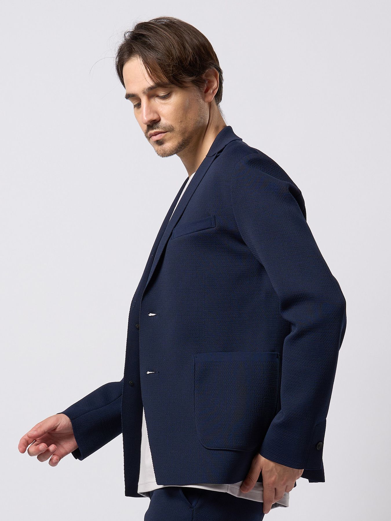 【予約品 9月23日(火) 締切】function knit jacket (jacquard check) / ファンクションニットジャケット (ジャガードチェック) / ネイビーチェック