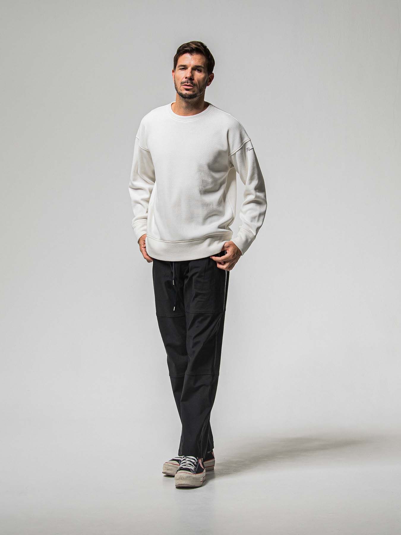 【予約品 8月31日(日) 締切】VELOURS FLEECE THERMAL LOOSE TRAINER / ベロアフリース サーマル ルーズトレーナー / ホワイト
