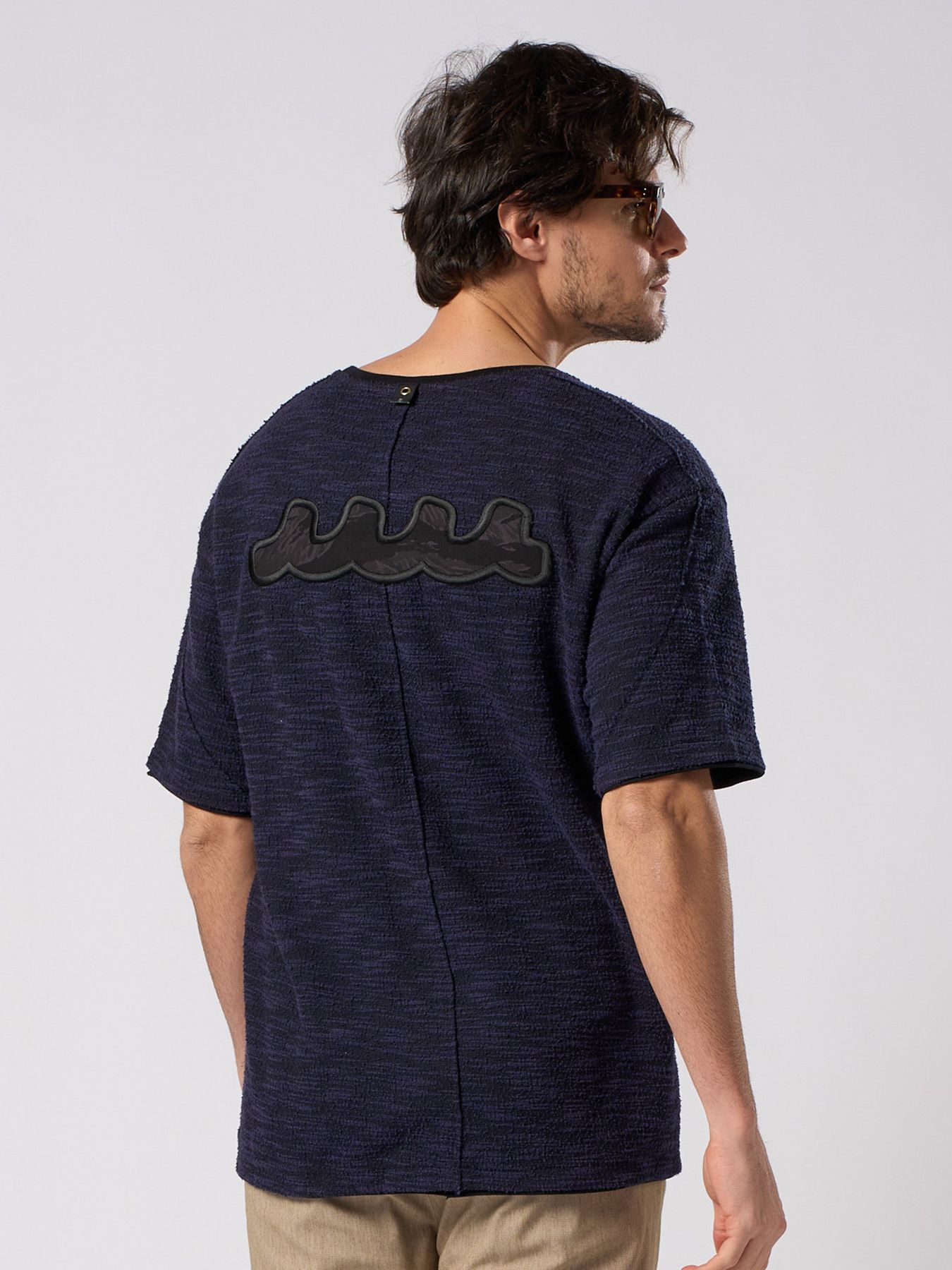 【予約品 1月25日(日) 締切】muta × wjk collection：knit jacquard relax S/S / ニットジャガード リラックスショートスリーブ / ネイビー