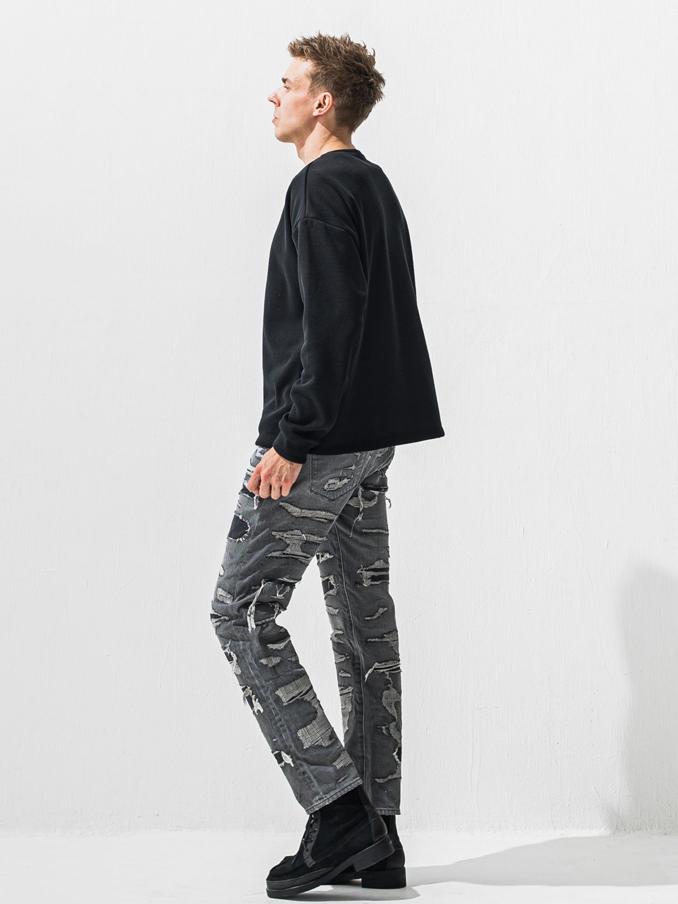 【予約品 9月6日(日) 締切】SCOTT JEANS / ライトオンスヴィンテージジーンズ / ブラック スペシャルクラッシュ