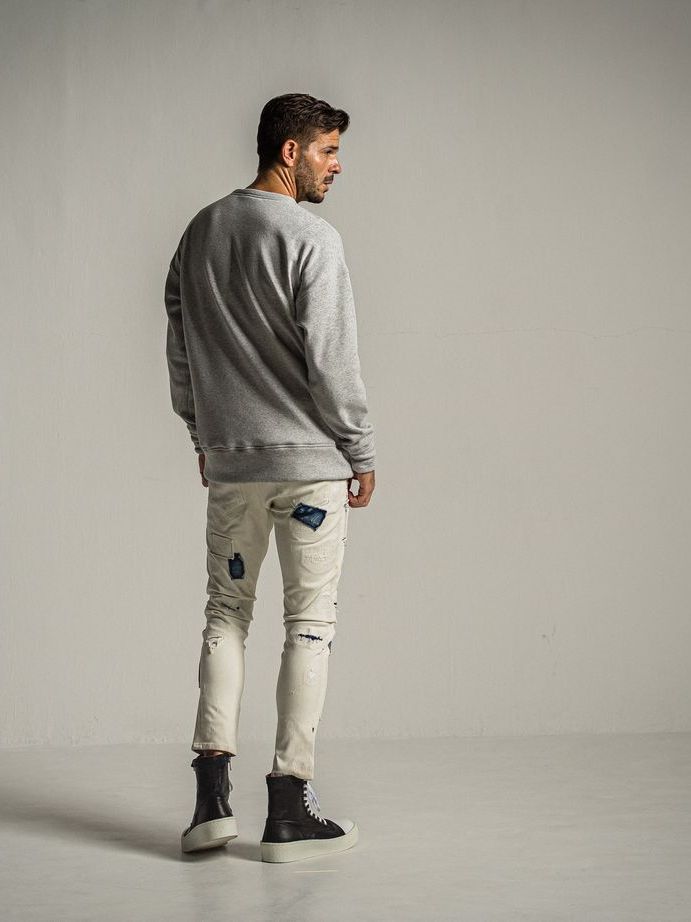 《予約9月1日18時締め》 college  velours fleece drop trainer  / ルーズトレーナー / グレーレッド