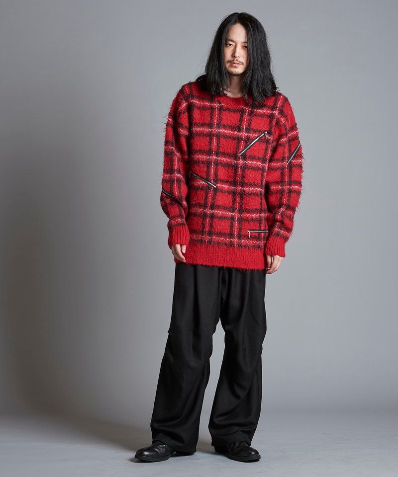 ZIPチェックニットBIG-PO  RED 【NO ID.】