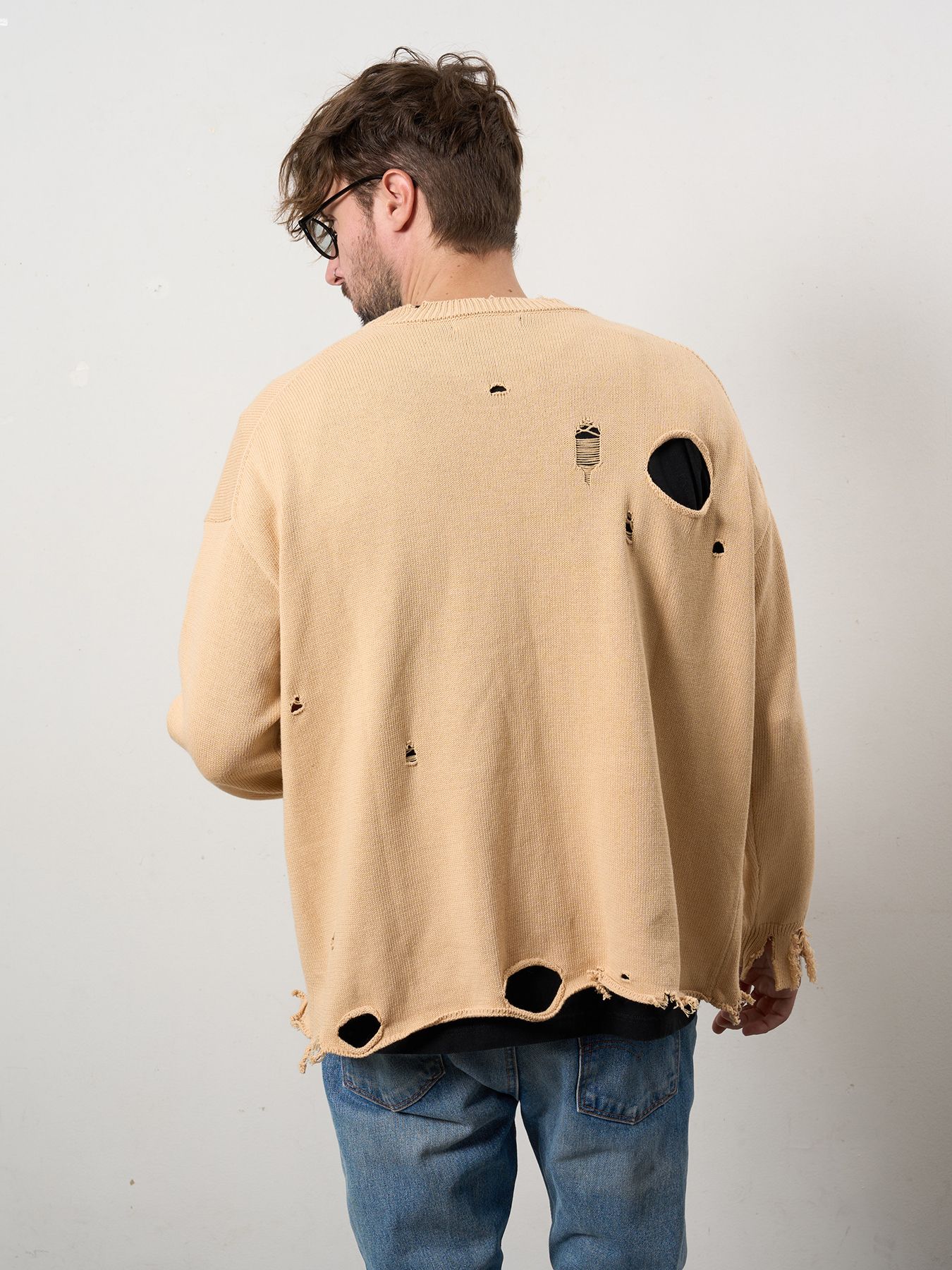 【予約品 10月16日(木) 締切】ローゲージコットンヤーン ダメージカーディガン / ベージュ