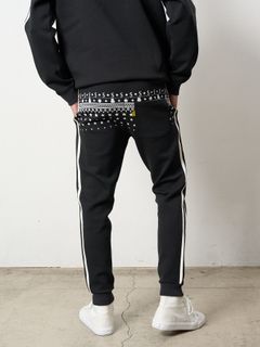 【予約品 】 T-Rストレッチポンチ スターノルディックフロッキー ラインリブパンツ / ブラック