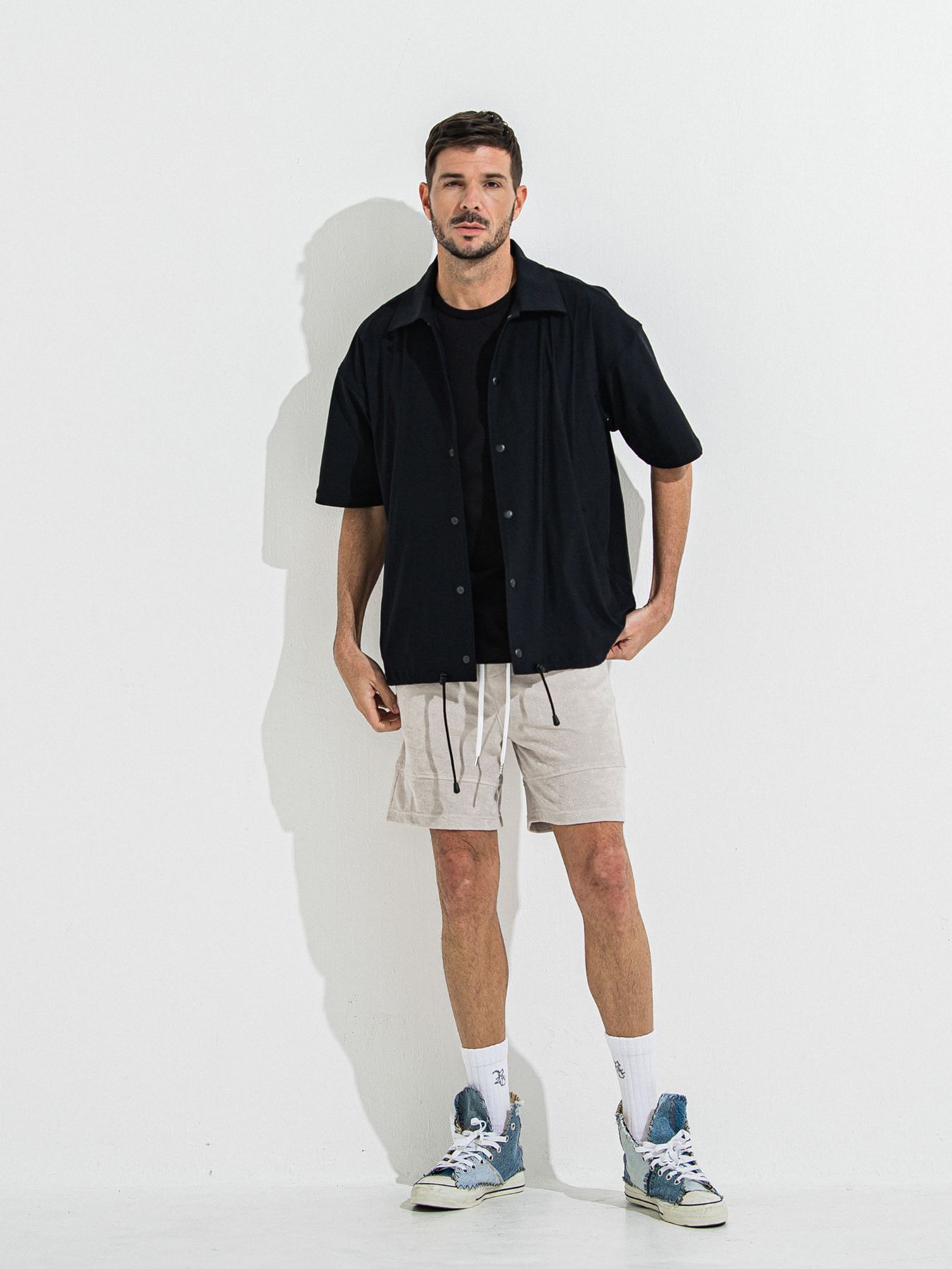 【予約品】NYLON HALF COACH JACKET / ナイロンハーフコーチジャケット / ブラック
