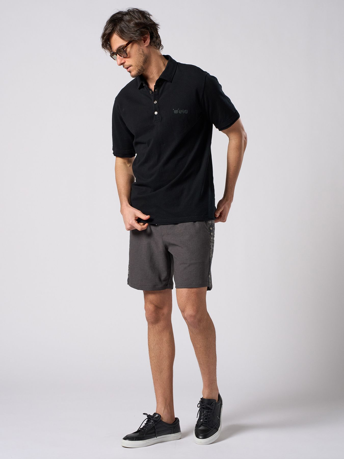 【予約品 1月25日(日) 締切】muta × wjk collection：cut-off polo S/S (printed) / カットオフ ポロ ショートスリーブ / ブラック