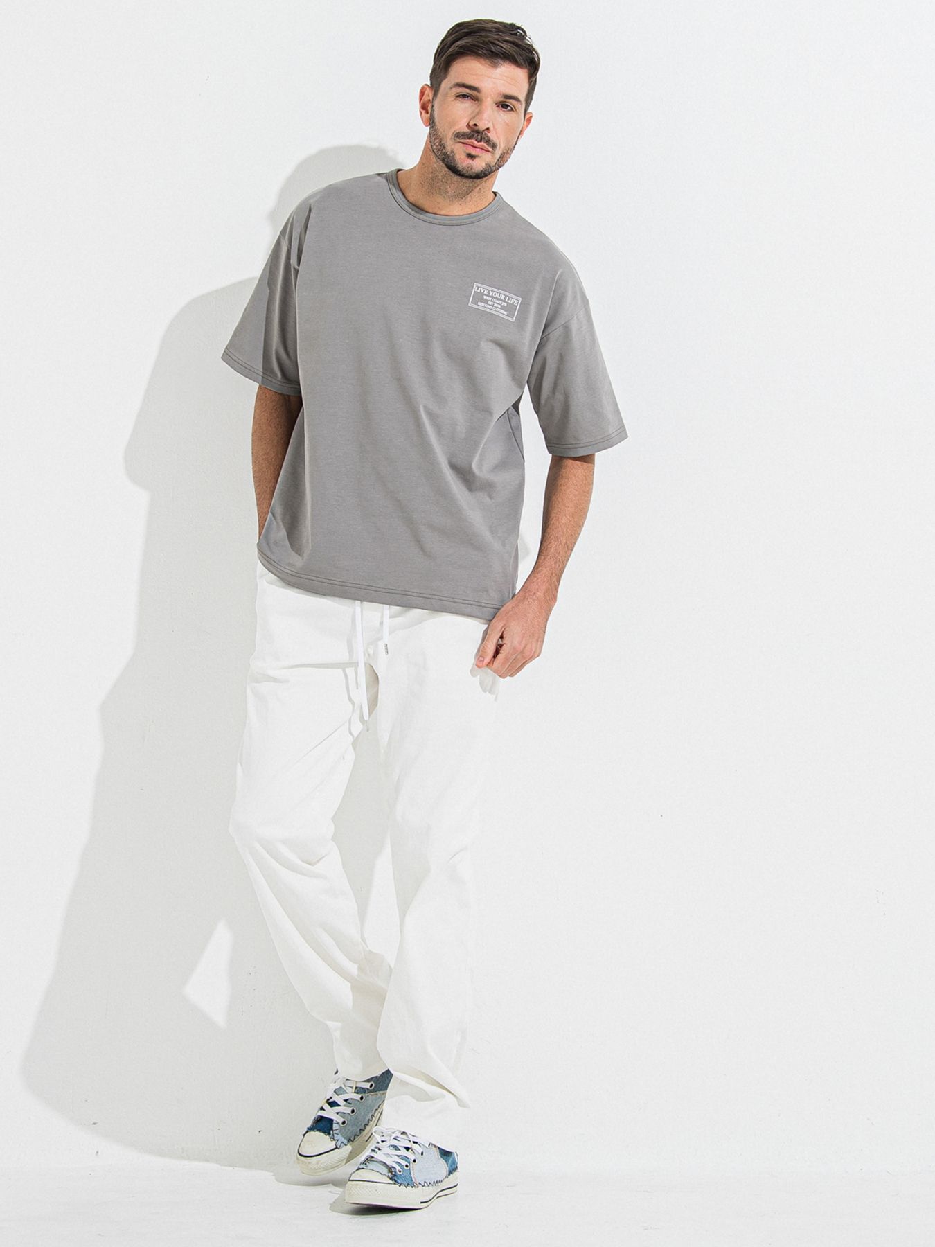 DENIM JERSEY WIDE PT / デニムジャージワイドパンツ / ホワイト