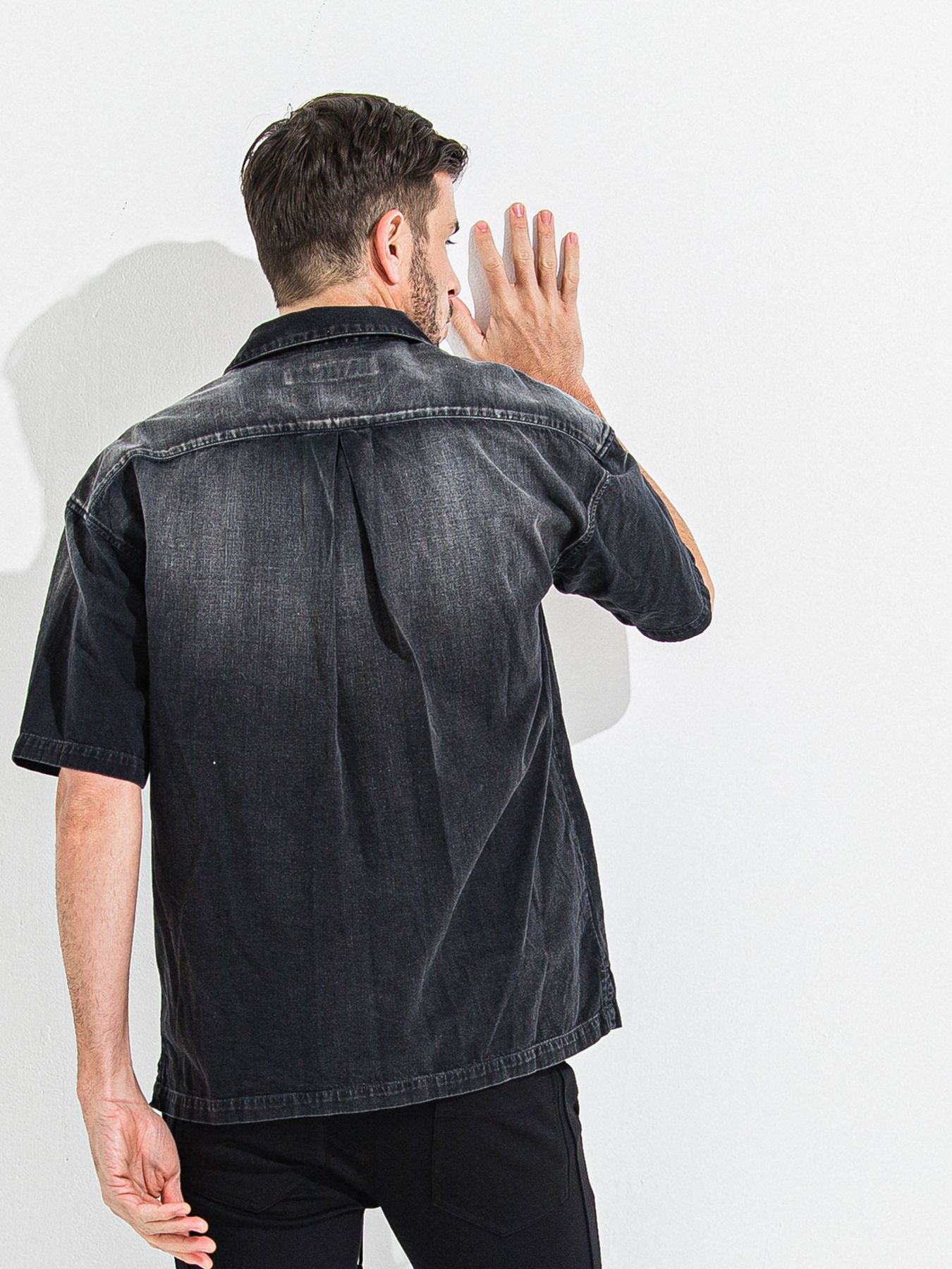 【予約品 】ZACK HALF DENIM SHIRT / ザックハーフスリーブデニムシャツ / ブラックプリント