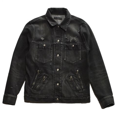 《予約品3月27日 23時55分締め》 DENIM JKT DAMAGE MET / ダメージデニムジャケット / ブラック  【roarguns 】8月中入荷予定