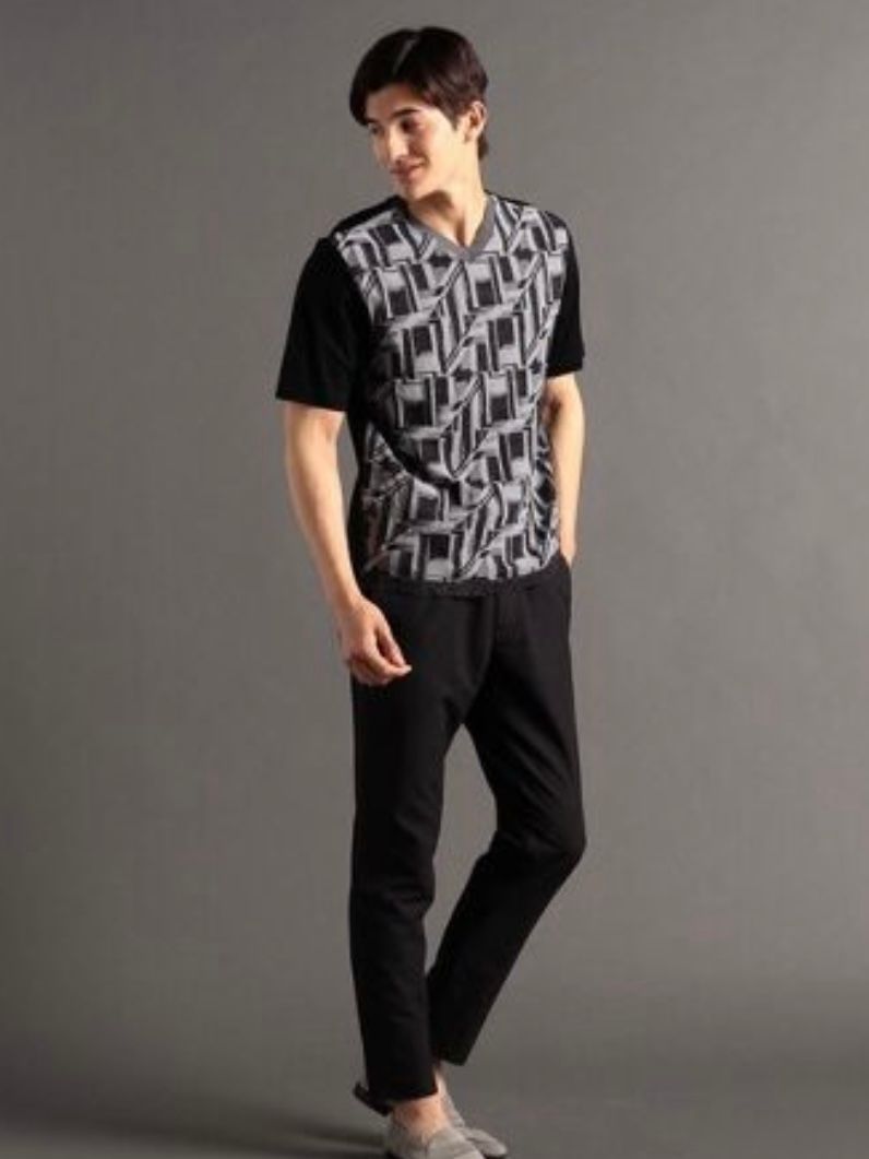 パネルニット VネックTシャツ 【MONSIEUR NICOLE】