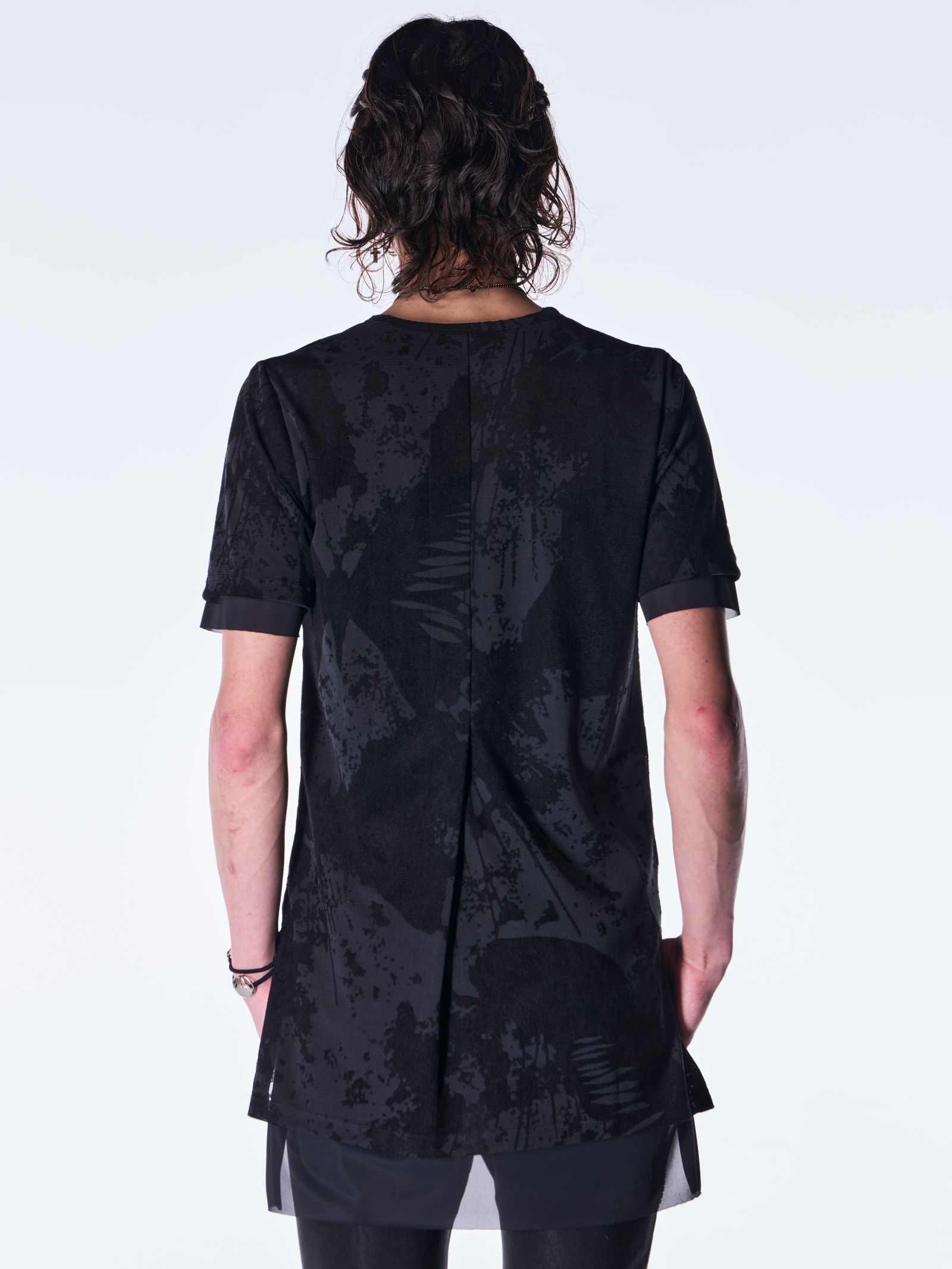 【予約品 6月29日(月) 締切】Opal Mesh Layered T-Shirt / オパールメッシュ レイヤード Tシャツ / ブラック×ブラック