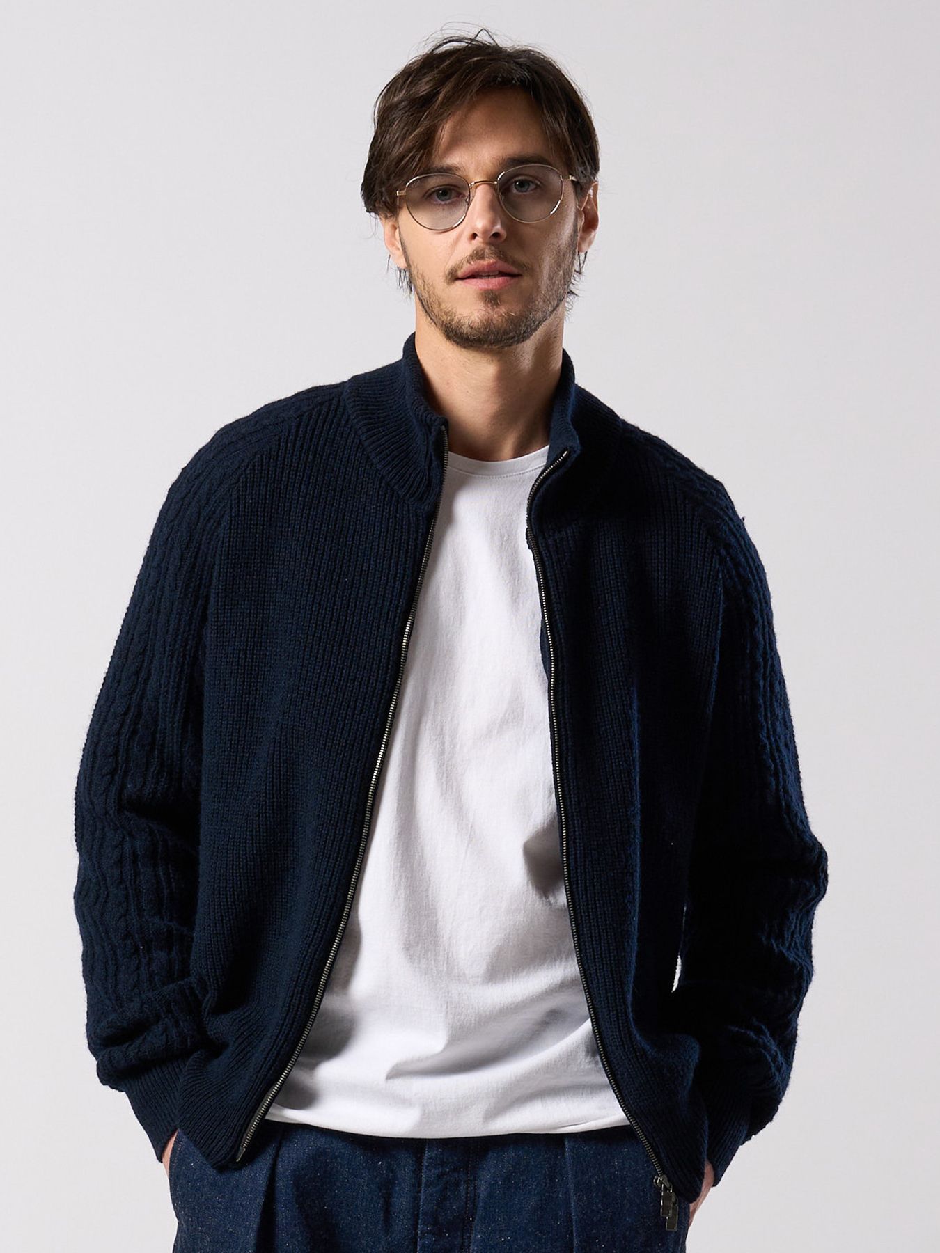 【予約品 4月19日(日) 18時締切】lomond×powder zip-up knit / ジップアップニット / ネイビー