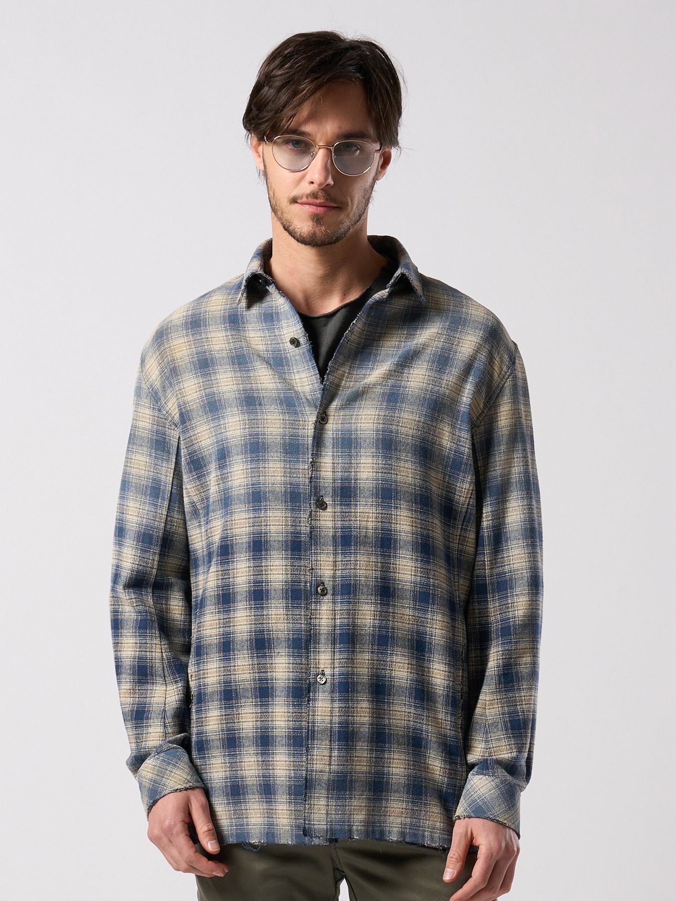 【予約品 4月19日(日) 18時締切】aging loose check shirt / エイジング ルーズ チェックシャツ / フェードブルー