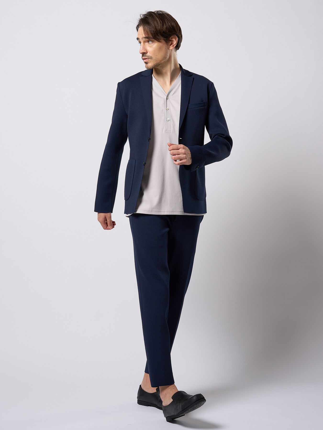 【予約品 9月23日(火) 締切】function knit jacket (jacquard check) / ファンクションニットジャケット (ジャガードチェック) / ネイビーチェック