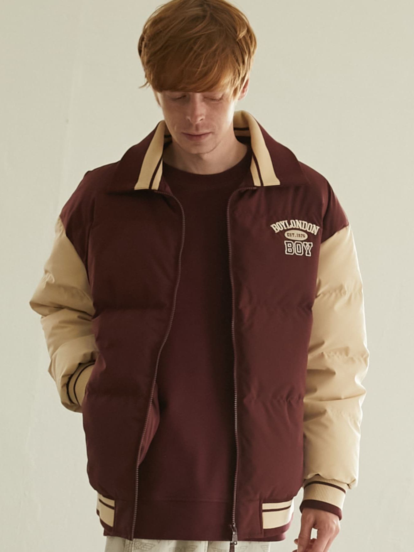 BOY STADIUM NYLON DOWN JACKET / スタジャン / ワイン