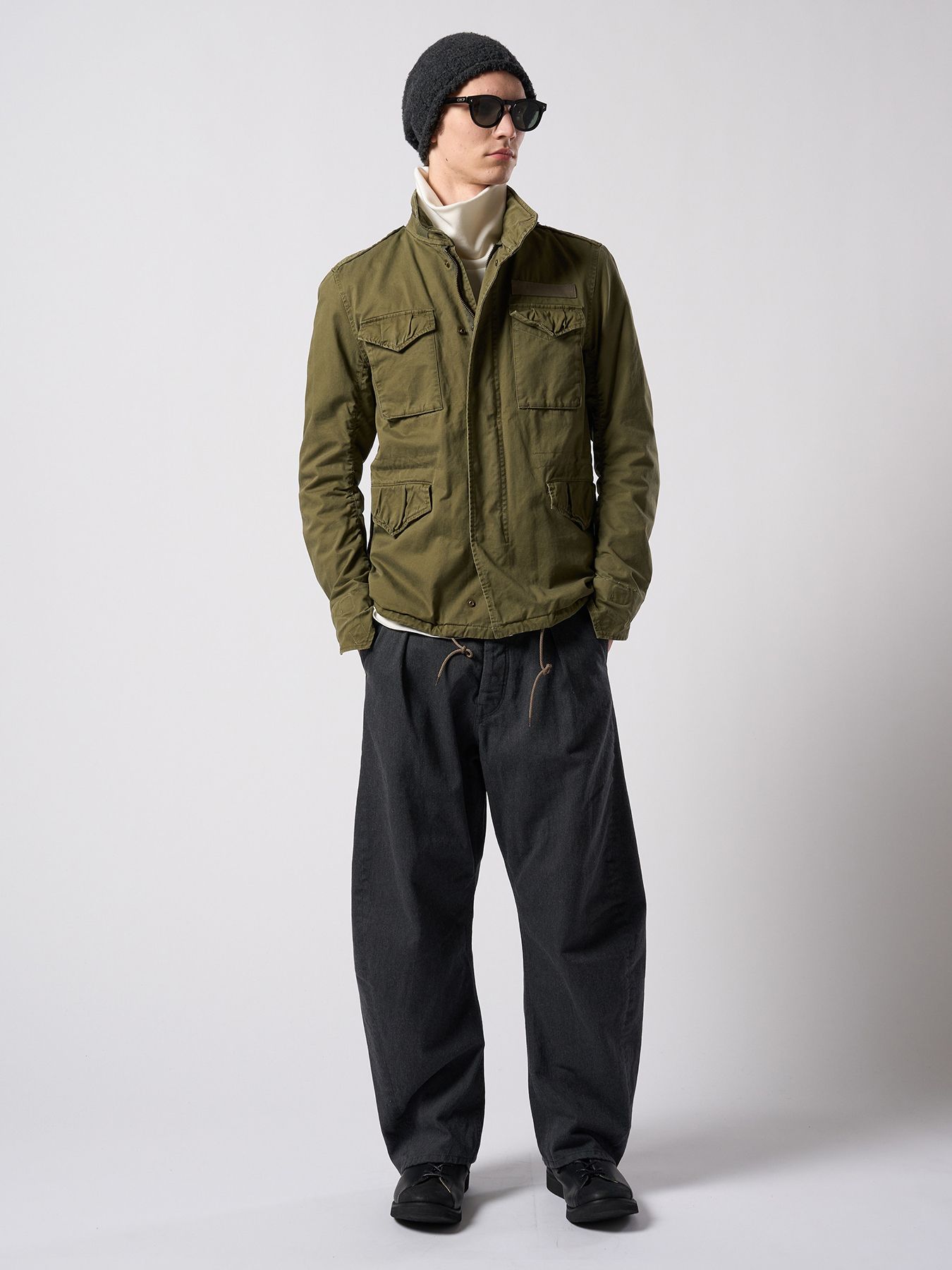 【予約品 4月19日(日) 18時締切】fancy yarn roll beanie / バルーン型ニットキャップ / チャコール