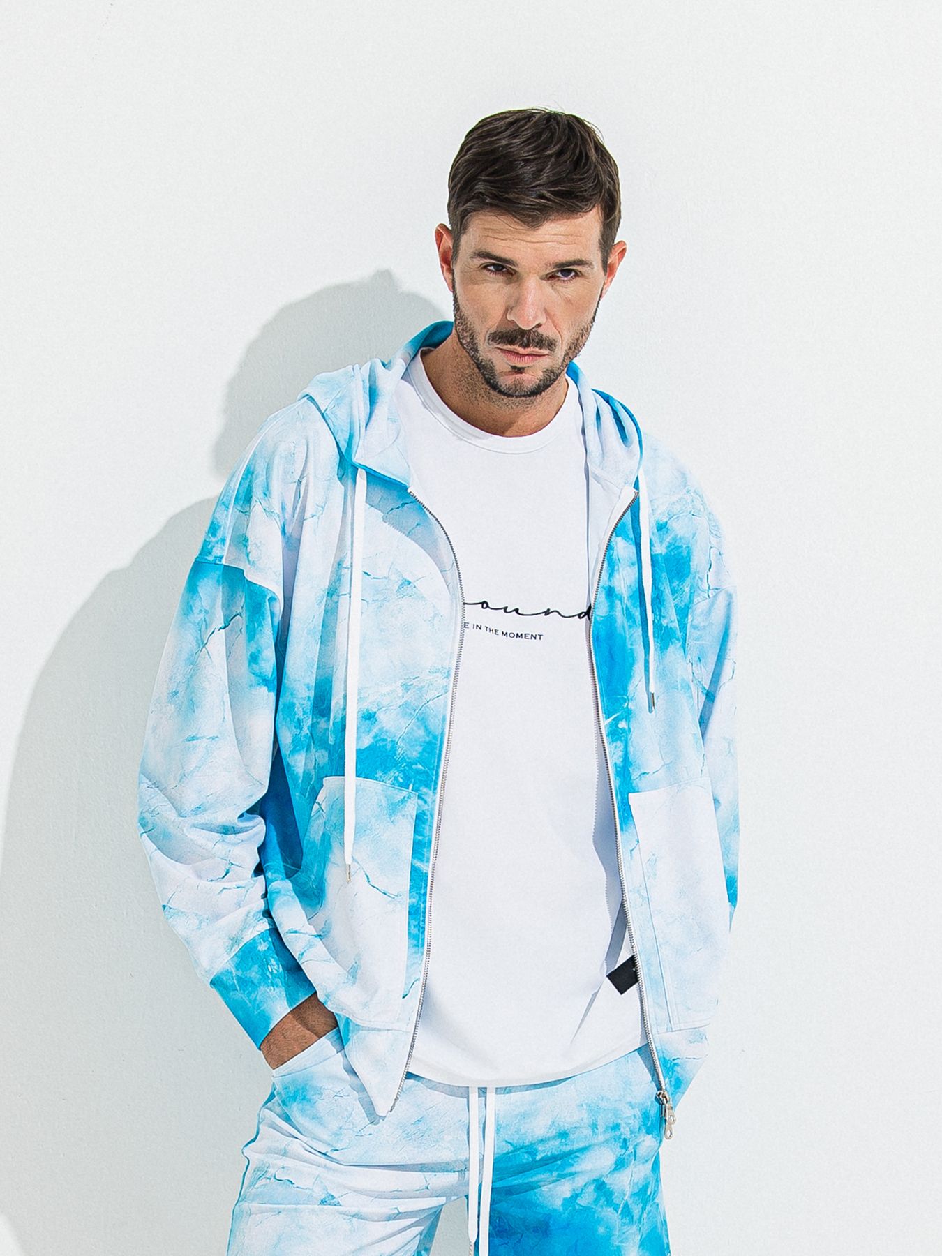 【予約品 】RASH OVER ZIPUP HOODIE / ラッシュガード オーバーサイズジップアップパーカー / マーブルブルー