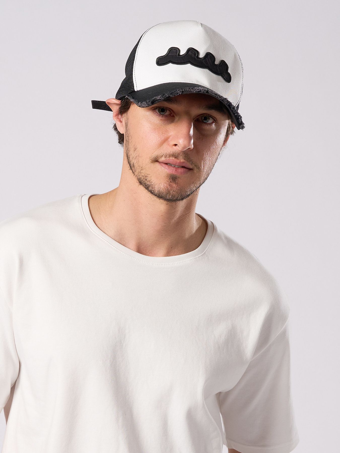 【予約品 1月25日(日) 締切】muta × wjk collection：wave cut-off mesh cap / ウェーブ カットオフ メッシュキャップ / ブラック×ホワイト