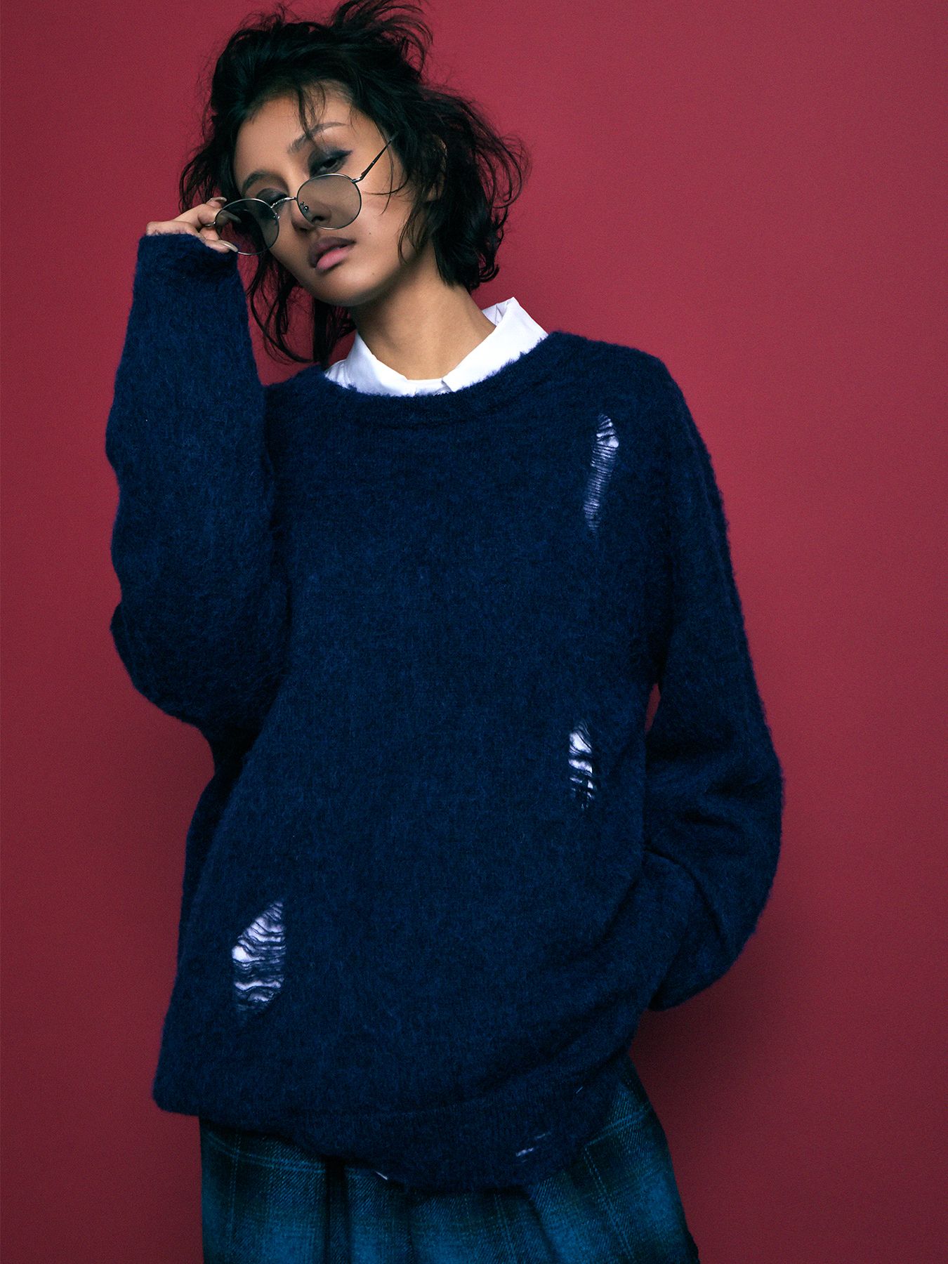 NANCY MOHAIR / モヘア クルーネックニット / NAVY