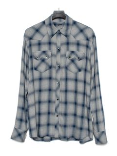 【予約品 9月27日(日) 締切】レーヨン ツイル オンブレーチェック ロングスリーブシャツ / BLUE