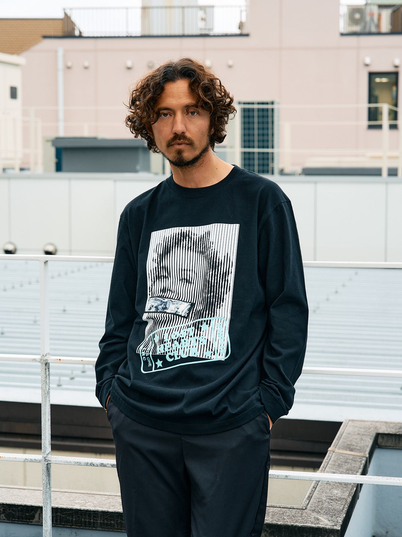 【予約品 5月8日(木) AM10時 締切】 5.6ozコットン天竺 LOST HEARTS シークインLS Tシャツ / ブラック