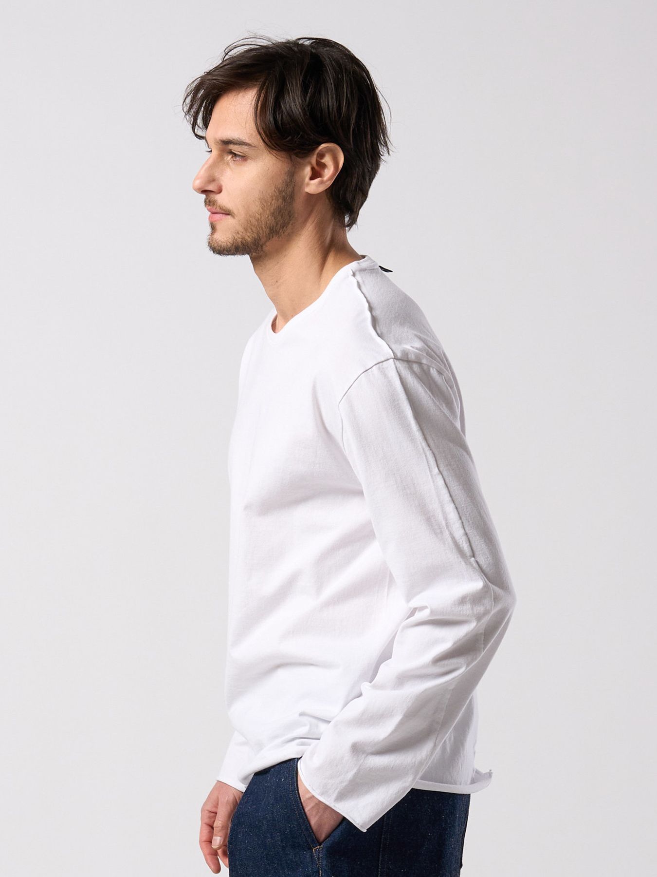 【予約品 4月19日(日) 18時締切】cut-off crew-neck L/S / カットオフ クルーネック ロングスリーブ / ホワイト