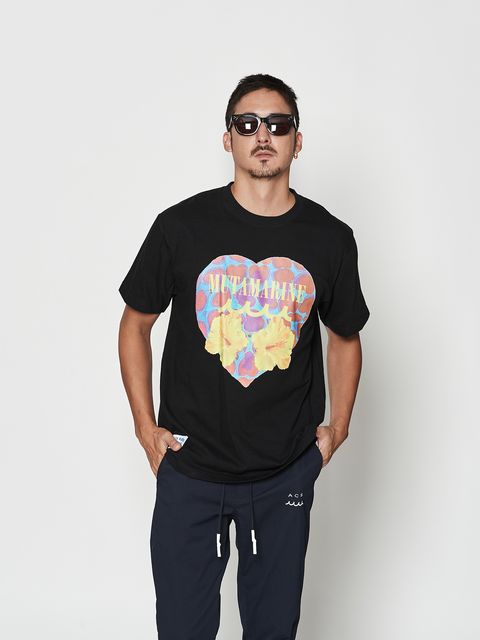 【予約品 】muta Heat Hibiscus Tee / Tシャツ / ブラック【Acanthus × muta MARINE】