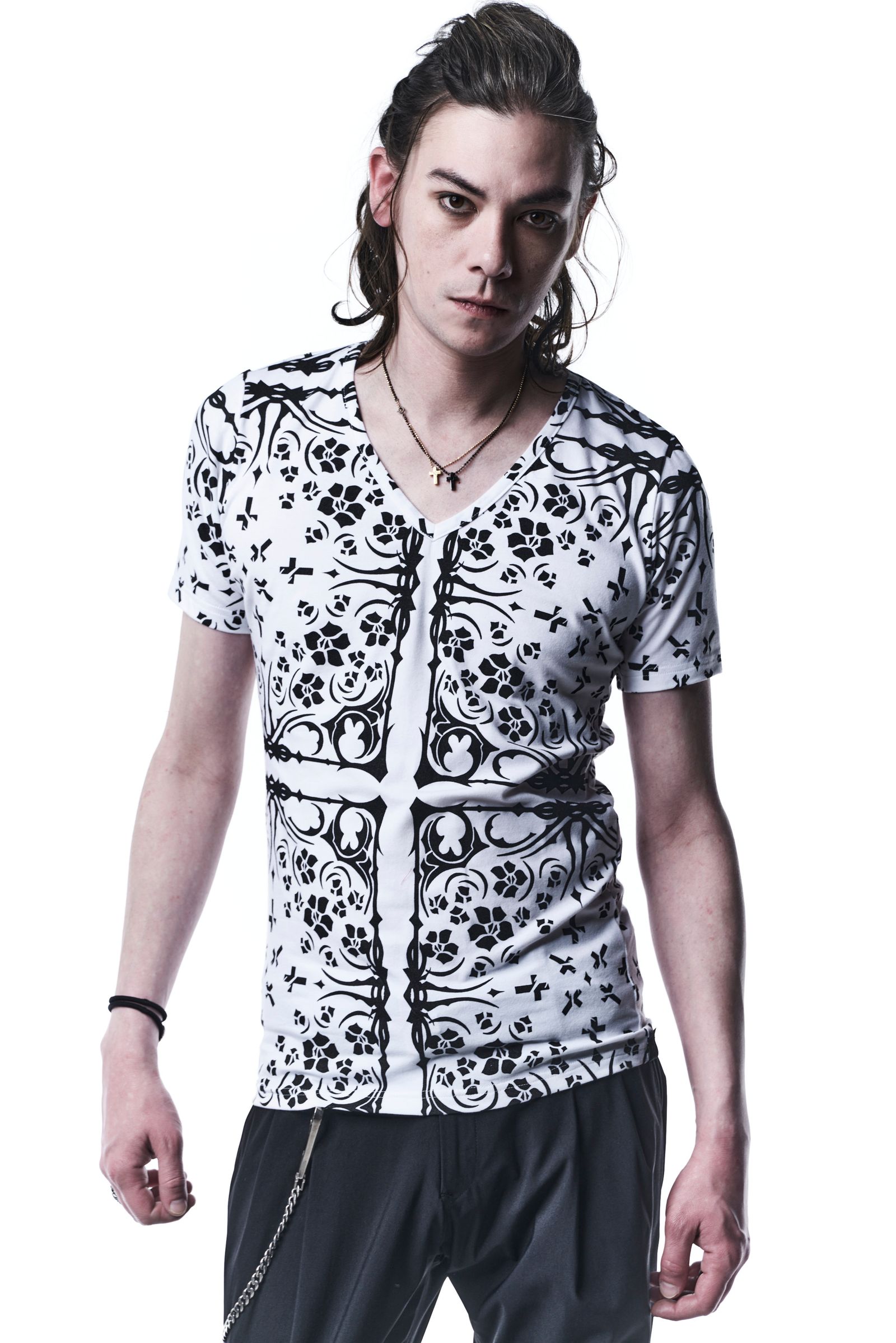《予約品》 V-Neck T-Shirts T Tシャツ BANDANA BEATENJIKU / White×Black 【kiryuyrik】 10月入荷予定