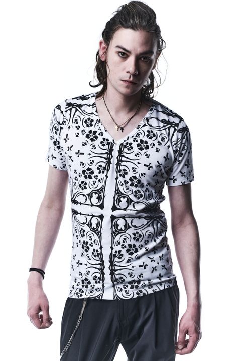 《予約品》 V-Neck T-Shirts T Tシャツ BANDANA BEATENJIKU / White×Black 【kiryuyrik】 10月入荷予定